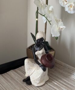 Deco 79 Polystone Woman Sitting African Sculpture with Red Water Pot, 6" x 6" x 10", Cream 6" x 6" x 10" 26 7186GAPZE L