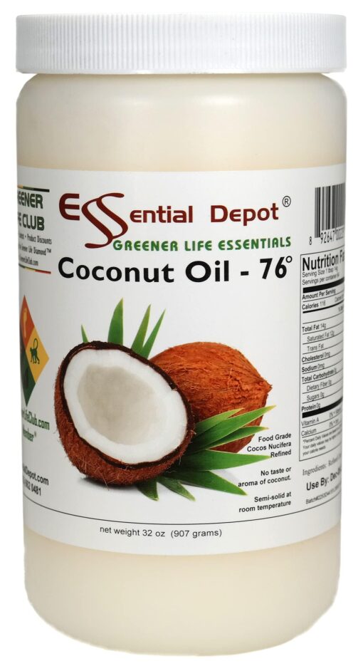 Coconut Oil - 1 Quart - 32 oz - Food Grade - safety sealed HDPE container with resealable cap