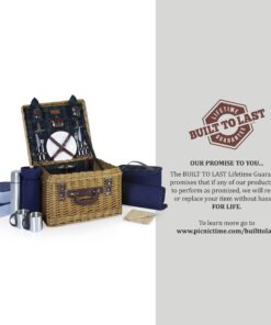 PICNIC TIME Romantic Canterbury Deluxe Wicker Picnic Basket Set for 2, with Blanket and Soft Cooler, One Size, Navy with Plaid 42 7186pZFtbL