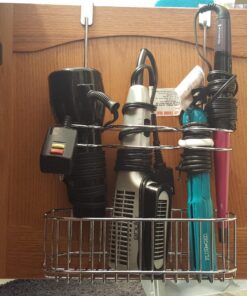 mDesign Steel Over Cabinet Door Hair Care, Hot Styling Tool Organizer Storage Basket for Hair Dryer, Flat Irons, Curling Wands, Straighteners, Space Saving, 3 Sections -Concerto Collection - Chrome 45 7186roVAGPL