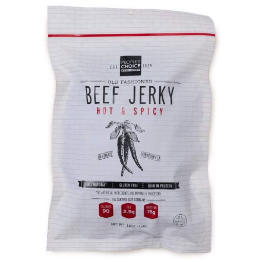 People's Choice Beef Jerky - Old Fashioned - Hot & Spicy - Healthy, Sugar Free, Zero Carb, Gluten Free, Keto Friendly, High Protein Meat Snack - Dry Texture - 1 Pound, 16 oz - 1 Bag 1.00 Pound (Pack of 1)