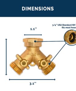 Morvat Heavy Duty Brass 2 way Y Splitter Garden Hose Hexagonal Connector with Comfortable Grip Shut Off Valves, Adapter for Water Tap, Outlet, & Spigot, Includes 2 Extra Rubber Washers & Teflon Tape 1 26 7187taQdppL 4