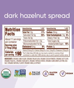 Nutiva Organic Vegan Hazelnut Spread, Dark, 13 Oz, USDA Organic, Non-GMO, Fair Trade & Sustainably Sourced, Vegan & Gluten-Free, Plant-Based Spread with Less Sugar Dark Chococlate 20 7189wh rcL