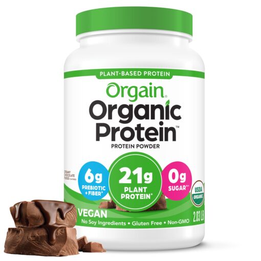 Orgain Organic Vegan Protein Powder, Creamy Chocolate Fudge - 21g Plant Based Protein, Gluten Free, Dairy Free, Lactose Free, Soy Free, No Sugar Added, Kosher, For Smoothies & Shakes - 2.03lb 20 Servings (Pack of 1)