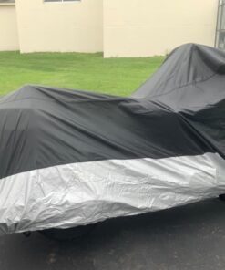 XYZCTEM All Season Black Waterproof Sun Motorcycle Cover,Fits up to 116" Motors (XXX Large & Lockholes) 116" Black & Silver 30 718ClUeU5 L 2