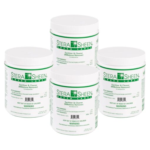 Stera Sheen - Green Label - Sanitizer, Cleaner, & Milkstone Remover - Cleaner & Sanitizer for Soft Serve, Shake Machines, Ice Maker & Ice Machines, Other Restaurant Equipment - 4 lb Jar (4 count)