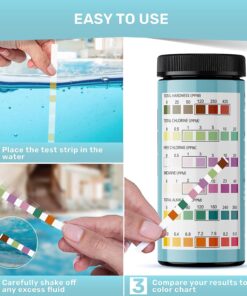 Hot Tub and Pool Test Strips - 6in1 Quick & Accurate Hot Tub, Spa, Pool Test Strips - 100 Water Test Strips, Water Test Kit with E-Book - Test Chlorine, Bromine, pH, Hardness, Alkalinity - JNW Direct 15 718DUg08EyL