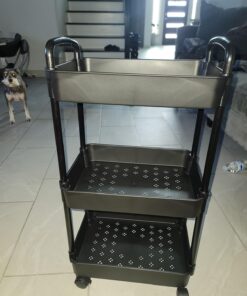 Vtopmart 3 Tier Rolling Cart with Wheels, Detachable Utility Storage Cart with Handle and Lockable Casters, Storage Basket Organizer Shelves, Easy Assemble for Bathroom, Kitchen, Black 30 718E2 BERPL