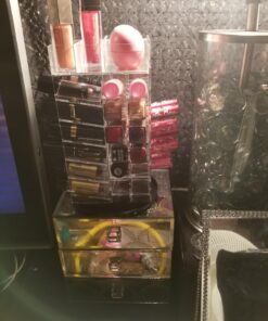 Ikee Design Premium Acrylic Rotating 64 Cosmetic Lipstick Organizer Tower,Lipgloss Stand with Removable Dividers, 360 Degree Spinning Lipstick Display Tower,4 1/2 W x 4 1/2 D x 9 1/8 H in Clear 33 718E50GUOjL