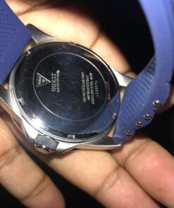 GUESS Stainless Steel Stain Resistant Silicone Watch with Day, Date + 24 Hour Military/Int'l Time Blue/Blue/Silver Tone 39 718GasMKIL