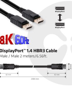 Club3D CAC-2068 VESA Certified DisplayPort to DisplayPort 1.4/Hbr3 M/M Cable DP 1.4 8K 60Hz 2m - 6,56ft 2m/6.56ft VESA male-male 17 718GeBQXxL