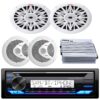 Single DIN Marine Bluetooth USB AUX AM/FM CD Stereo Receiver, 6.5'' 150 Watt Max 2 Way White Boat Speakers (Pair), 6x9" 260 Watt Max 2 Way White Boat Speakers (Pair), 4-Channel Amplifier 14 718GxHcMcRL