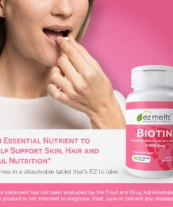EZ Melts Dissolvable Biotin 5,000 mcg, Hair, Skin & Nail Support, Sugar-Free, 3-Month Supply 11 718IdGyGiCL