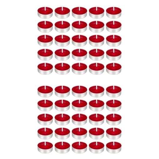 Mega Candles 50 pcs Unscented Red Tea Lights Candle, Pressed Wax Candles 3.5 Hour Burn Time, for Home Décor, Wedding Receptions, Baby Showers, Birthdays, Celebrations, Party Favors & More