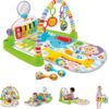 Fisher-Price Baby Playmat Deluxe Kick & Play Piano Gym & Maracas with Smart Stages Learning Content,5 Linkable Toys & 2 Soft Rattles (Amazon Exclusive) Kick N Play Green + Maracas 16 718LH8Kvl5L