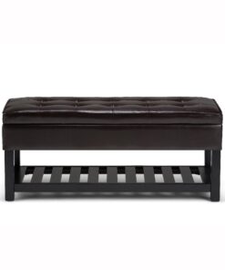 SIMPLIHOME Cosmopolitan 44 Inch Wide Rectangle Ottoman Bench with Open Bottom in Tanners Brown Faux Leather Tufted Footrest Stool, For Living Room, Bedroom, Traditional Rectangular 30 718LsgLFnL