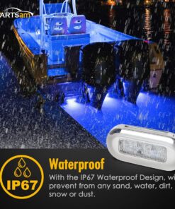 Partsam 4pcs 3" Blue LED Oblong Courtesy Light Marine Boat Deck Transom Stern Light for Yacht Pontoon Fishing Boat Kayak Sailboat, Sealed Boat Cabin Lights, 12V, Clear Lens, Surface Mount 21 718Nd0y9SuL