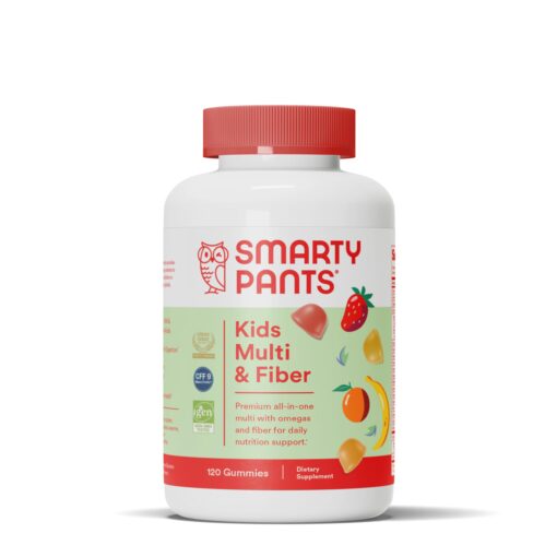 SmartyPants Kids Multivitamin Gummies and Fiber Supplement: Omega 3 Fish Oil (EPA/DHA), Vitamin D3, C, Vitamin B12, B6, Vitamin A, K & Zinc, Gluten Free, Three Fruit Flavors, 120 Count (30 Day Supply) Kids Formula w/ Fiber 120 Count (Pack of 1)