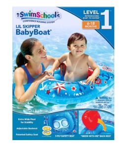 SwimSchool Lil’ Skipper Baby Boat – 6-18 Months – Inflatable Baby Pool Float with Adjustable Backrest and Safety Seat – Blue/Red Blue,red 21 718PpvndRL