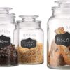 Godinger Airtight Glass Canisters Set of 3 - Round Clear Storage Containers with Sealed Lids, Chalkboard Jar Set of 3, Chalk Included – Perfect Housewarming Gift 31 718Rmoxp7PL