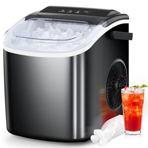 COWSAR Ice Maker Countertop, Portable Ice Machine with Self-Cleaning, 26.5lbs/24Hrs, 9 Bullet Ice Cubes in 6 Mins, Ice Basket and Scoop, Ideal for Home, Kitchen, Bar, Camping 26.5LBS / 24H Black 1