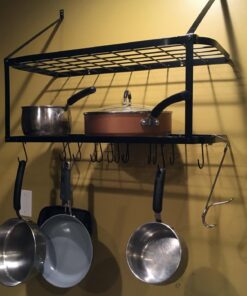 Vdomus Hanging Pot Rack - Rustproof Wall Mounted Pot Rack Pan Hanger for Kitchen Storage & Organization - Durable, Thick Iron Material - Easy Setup 2-Tier Pot Shelf Wall Mount Pot Holder - Black 37 718SzaSi8EL