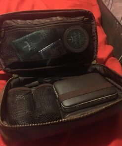 Vetell Classic Men's Leather Toiletry Bag and Dopp Kit with Upper and Lower Zippered Compartments, 2 Mesh Bottle Pouches, and Carrying Handle - The Best Gift for Men. 64 718TZuZiL1L 1