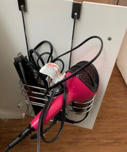 mDesign Metal Bathroom 2 Section Storage Tool Organizer Basket Tray - Hang Over Cabinet Door - Storage for Hair Dryer, Straightener, Curling Iron, Styling Products - Concerto Collection - Chrome 34 718UIJupwFL