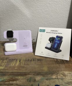 JARGOU 3 in 1 Wireless Charging Station Wireless Charger for iPhone 15 14 13 12 11 Pro Max/X/8 Charging Station for Multiple Devices for Apple Watch for AirPods 2/3/Pro/Pro 2 D-Purple 21 718W5zxawQL