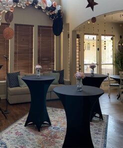 Tina's 32x43 Inch Highboy Spandex Cocktail Table Covers Black, Cocktail Table Spandex Covers, Fitted Stretch Cocktail Table Tablecloth for Round Tables 1 17 718YoJC9EML