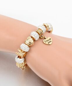 Long Way® Gold Plated Snake Chain Glass Beads I Love You Charm Beaded Bracelets for Women Yellow 23 718YyRZ67aL