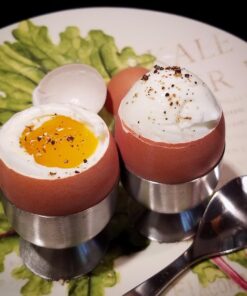 Egg Cups For Soft Boiled Eggs with Spoons - Egg & Cracker Tool Set - Stainless Steel Egg Opener Topper & Cutter - Hard Boiled Egg Holder Tool by Eparé Yellow Rubber Handle 45 718ZeaDr2tL