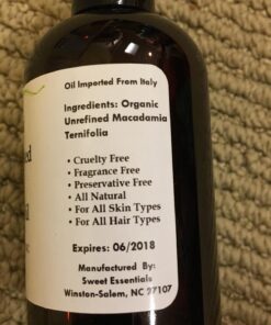 100% Pure Cold Pressed Organic Virgin / Unrefined Macadamia Nut Oil - 4oz - Imported From Italy - Offers Relief From Dry & Cracked Skin, Eczema, Baby Eczema, Psoriasis, Dermatitis, Rosacea & All 4.06 Fl Oz (Pack of 1) 25 718ZzKwVwUL