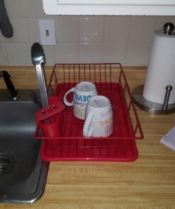 Dish Drying Rack (Red) | By Home Basics | Dish Drainers For Kitchen Counter | With Sloping Tray and Utensil Holder | Big Dish Drying Rack 18 718a eJOwGL