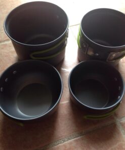 G4Free 2/4/13 PCS Camping Cookware Mess Kit Hiking Backpacking Picnic Cooking Bowl Non Stick Pot Knife Spoon Set Green 4 Pcs 47 718aRM3nPyL