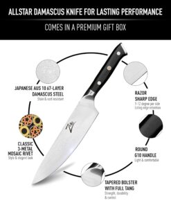 Alternative view of Zelite Infinity Damascus Chef Knife 8 Inch, Japanese Chef Knife, Damascus Kitchen Knife, Japanese Knife, Chefs Knife, Kitchen Knives, Chef Knives - Japanese AUS-10 Super Steel 67-Layer Damascus Knife 8" Chef Knife - Damascus Japanese Super Steel
