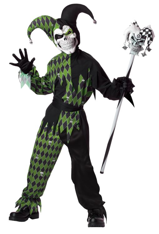 Child Green Scary Jester Costume Large Black/Green