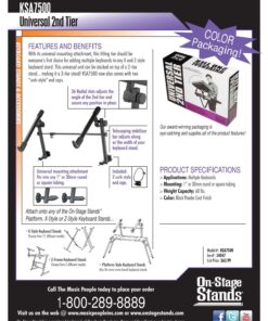 On-Stage KSA7500 Universal Second Tier for X-Style Keyboard Stand (for Stacking Keyboards, Electric Pianos, Synths, and Organs, 60 lb Capacity, Adjustable, Nonslip Arms and Feet, Metal, Black) 34 718dts7NCyL