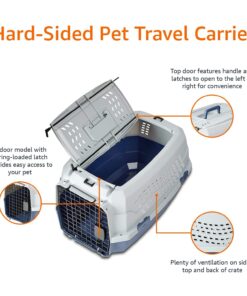 Amazon Basics - 2-Door Top-Load Hard-Sided Dogs, Cats Pet Travel Carrier, Gray & Blue, 22.8"L x 15.0"W x 13.0"H Two-Door Top-Load 50 718gkm0xDFL 1
