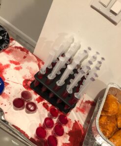 EZ-Inject 25 Pack (1oz) Jello Shot Syringes Combo with Tray/Racking Stand - 100% Safe & Reusable Plastic Syringes for Jello Shots - Small Syringe Shots Holiday and Halloween Party Supplies for Adults 35 718hH6z1d5L
