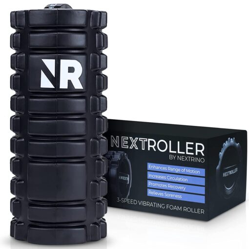 Nextrino Vibrating Foam Roller for Physical Therapy & Exercise - Deep Tissue Massage, Back Pain, Yoga, Leg Muscle Rollers - 3 Speed, High Density Massager Roll