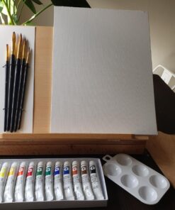 Falling in Art Tabletop Easel Set - 24 Pieces Starter Kit - Artist Acrylic Painting Kit with 12 Acrylic Paints Set, Canvas Panels, Brushes, Wooden Palette for Kids, Adults, Beginners, Professionals 24 PCS Drawer Easel Painting Set 66 718jOziOJ L