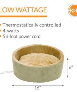 K&H Pet Products Thermo-Kitty Heated Cat Bed Small 16 Inches Sage/Tan 16.0"L x 16.0"W x 6.0"Th Retail Package 23 718jigQNNXL