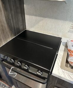 Camco Camper/RV Stove Top Cover | Features Hinged Design for Easy Access to Front Burners & Fits Most 3 or 4 Burner RV/Boat Stoves | Crafted of 20-Gauge Steel w/Powder-Coated Finish | Black (43554) 34 718kjTOlgaL 1