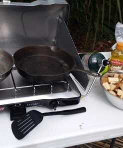 Coleman Triton+ 2-Burner Propane Camping Stove, Push-Button Instant Ignition, Portable Camp Grill, Adjustable Burners, Wind Guards, 22,000 Total BTUs of Power, Beach Cookouts, Backyard BBQ, Tailgating Silver 60 718lA01zP3L