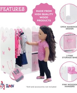 Emily Rose Doll Furniture | USA Business | 18 Inch Doll Clothes Closet Accessory - Wooden Doll Accessories Toy Playsets | 5 Free Wooden 18" Doll Hangers and 2 Large Storage Bins - Butterfly 21 718lQ09pxrL