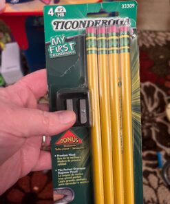 Ticonderoga My First Wood-Cased Pencils, Pre-Sharpened, 2 HB, With Sharpener, Yellow, 4 Count 4 Count w/ Sharpener 25 718mC16alBL