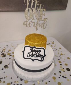 NANASUKO 1st Birthday Cake Topper - mr Onederful - Double Sided Gold Glitter - Premium Quality Made in USA 20 718nXGf gAL