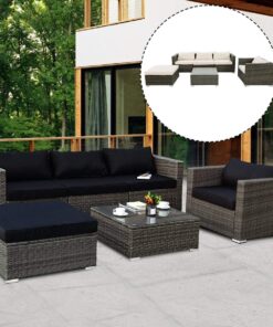 Tangkula Patio Furniture Set 6 Piece Outdoor Lawn Backyard Poolside All Weather PE Wicker Rattan Steel Frame Sectional Cushioned Seat Sofa Conversation Set (Gradient Gray with 2 Set Cushion Covers)