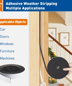 MAGZO Weather Stripping Door Seal, 1 Inch Wide X 1/8 Inch Thick Adhesive Foam Tape Soundproof Weatherstripping for Windows, 2 Rolls Total 33FT Black 1in * 1/8in * 33FT 14 718pRuRErhL